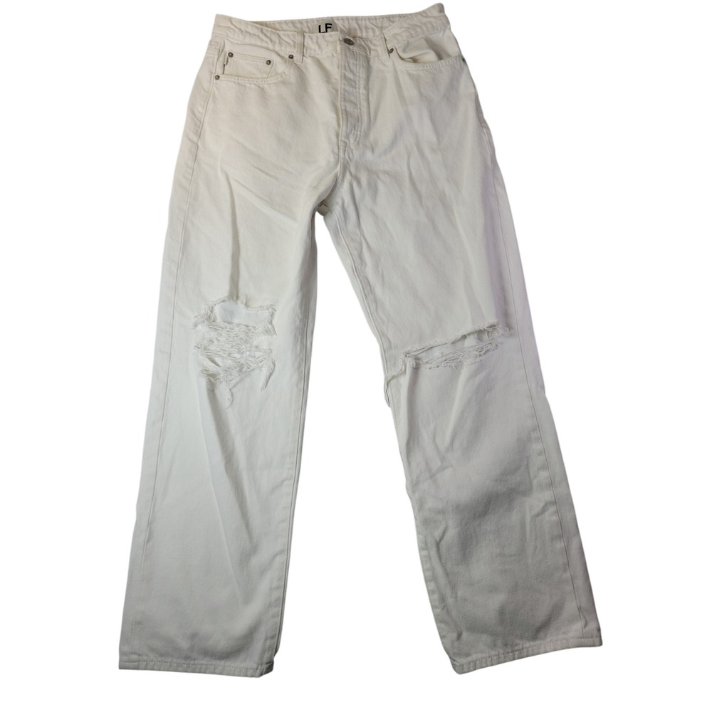 Lovers and Friends Ryan High Rise Rigid Loose Straight Distressed White Jeans 31